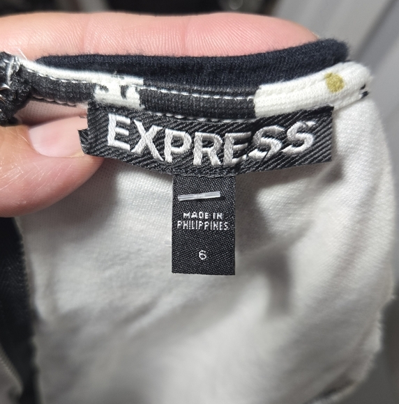 Express Black White Houndstooth Cap Sleeve Stretch Zip Back Bodycon Mini Dress 6 - Picture 2 of 8